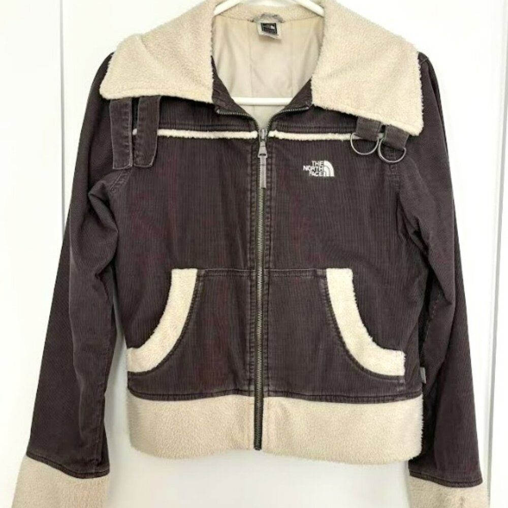 Vintage Corduroy Bomber North Face Jacket with Fleece Trim Sz S
